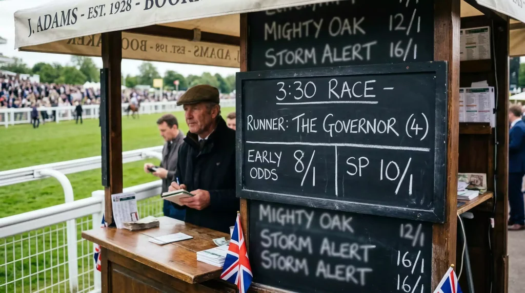 Side-by-side comparison of early betting odds and Starting Price on a bookmaker display