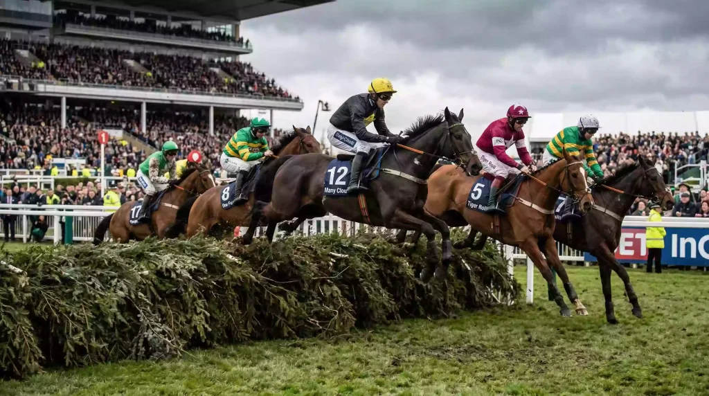 Horses jumping Becher