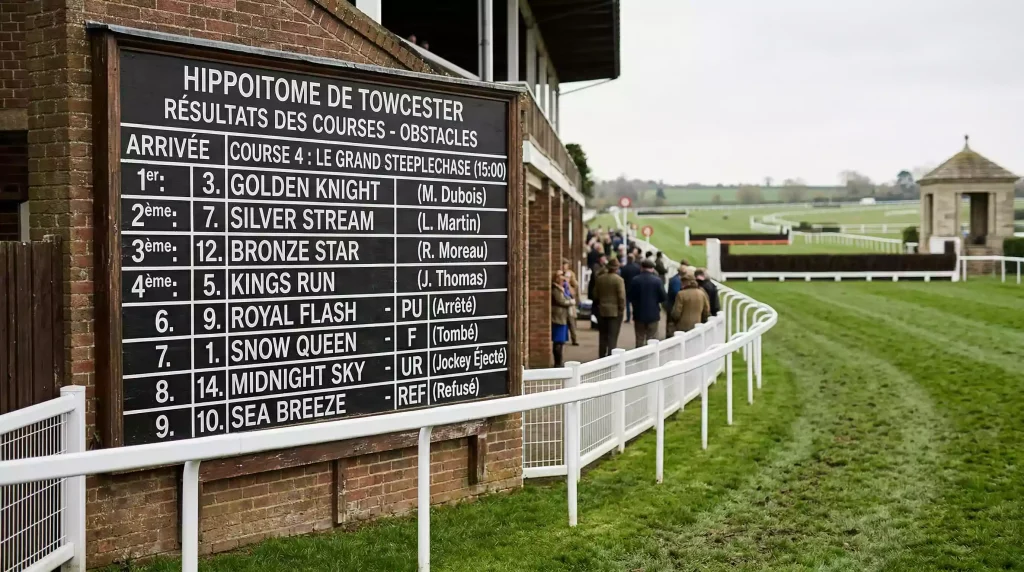 UK horse racing result display showing finishing positions and abbreviations like PU and F