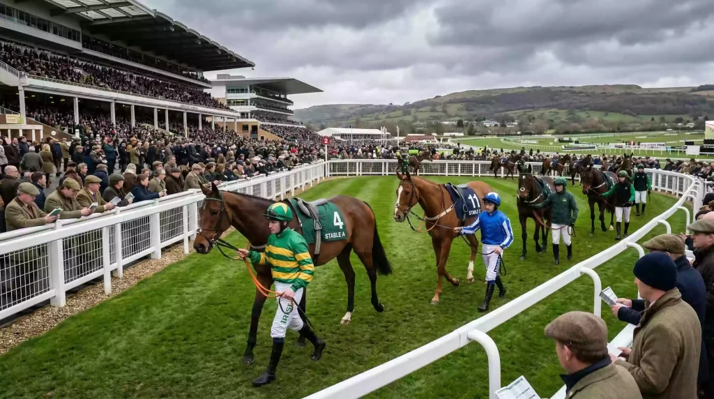Irish-trained horses in the parade ring at Cheltenham Festival with Irish connections